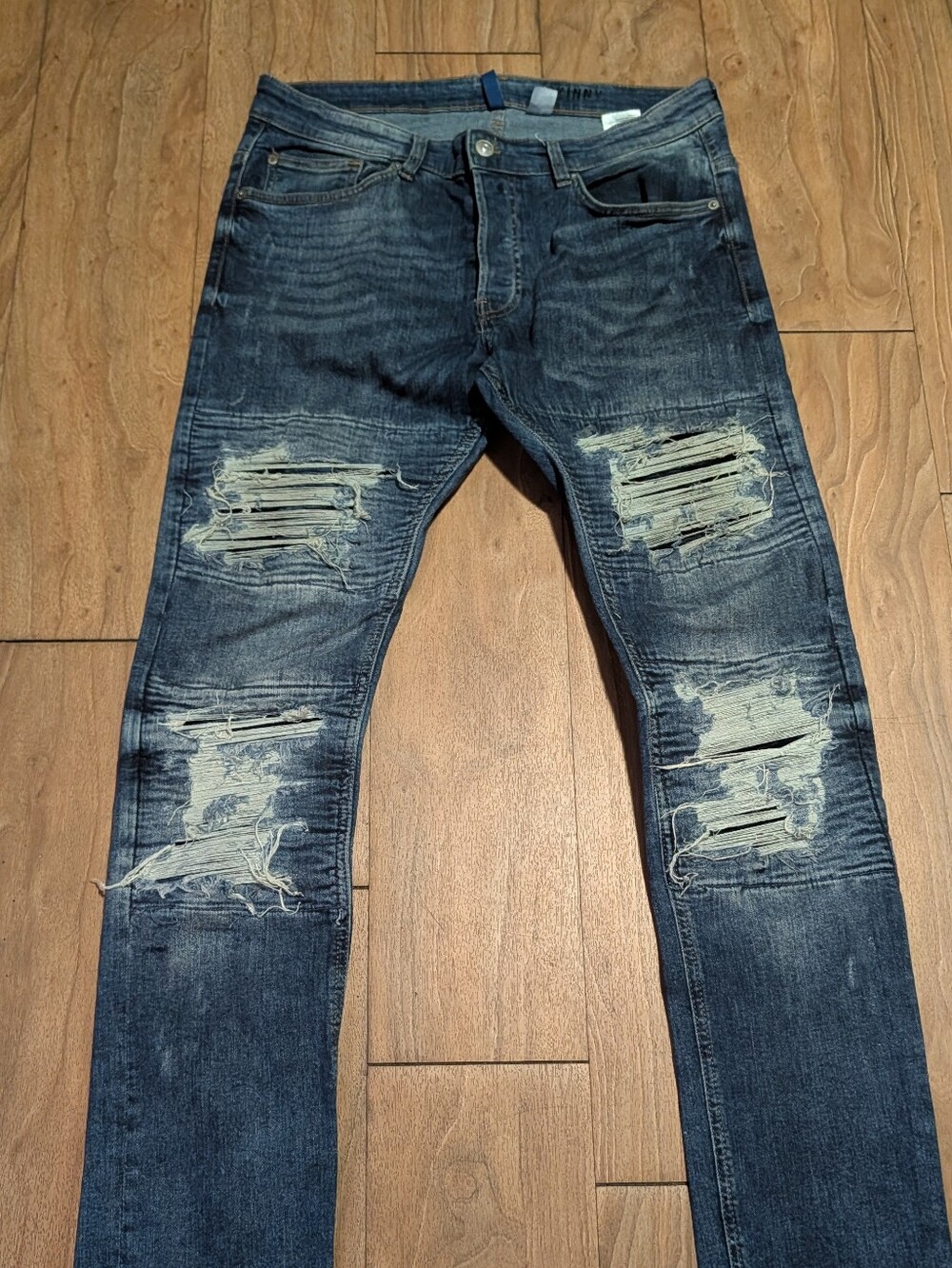 Men's Distressed Dark Blue Skinny Fit Jeans